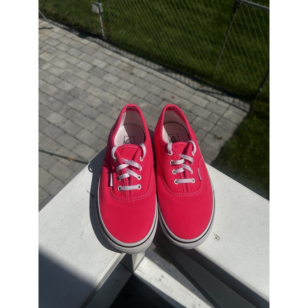Vans Authentic Kids Size 2.5 Neon Pink Canvas Lace-Up Sneakers
